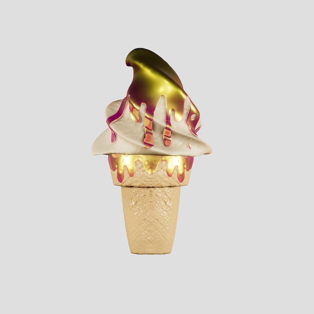 Photo ice cream strawberry in a waffle cone is delicious highly detailed 3d rendering illustration mockup