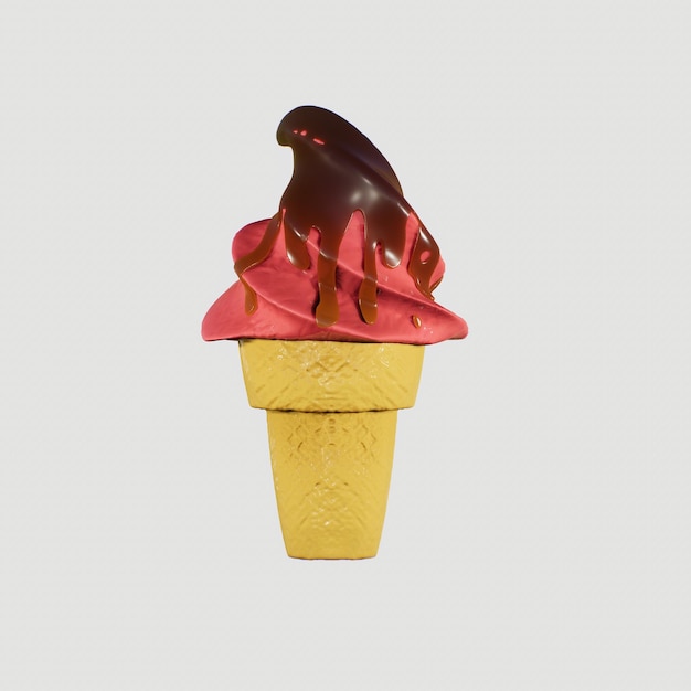 Photo ice cream strawberry in a waffle cone is delicious highly detailed 3d rendering illustration mockup