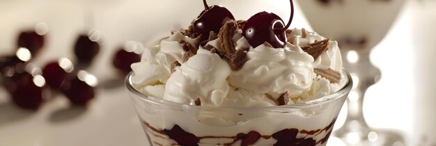 Ice cream sundae with whipped cream and cherry