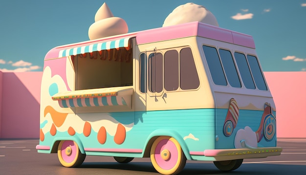 Ice cream truck digital art illustration Generative AI