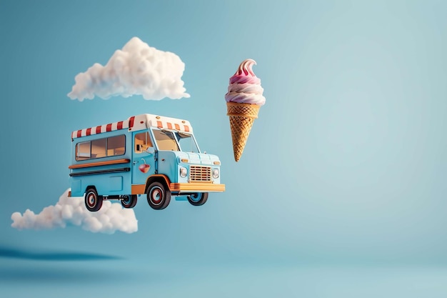 Ice cream truck flying