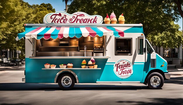 Photo ice cream truck and tables