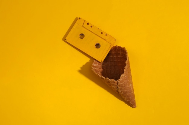 Ice cream waffle cone with audio cassette