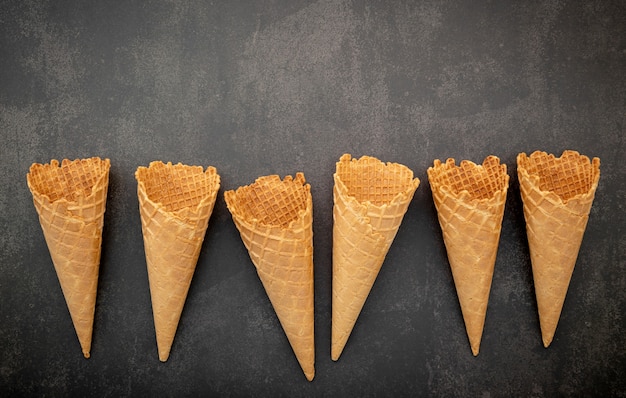 Ice cream waffle cones on a concrete table