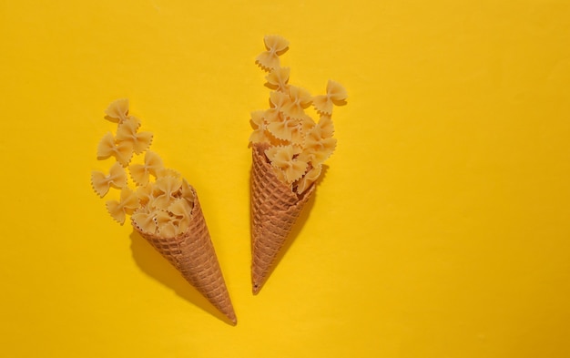 Ice cream waffle cones with pasta bows