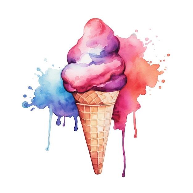 Ice cream watercolor style ice cream retro style flat posterhigh quality ai image generated