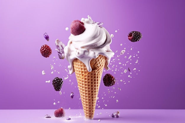 Ice cream with berries Illustration AI GenerativexA