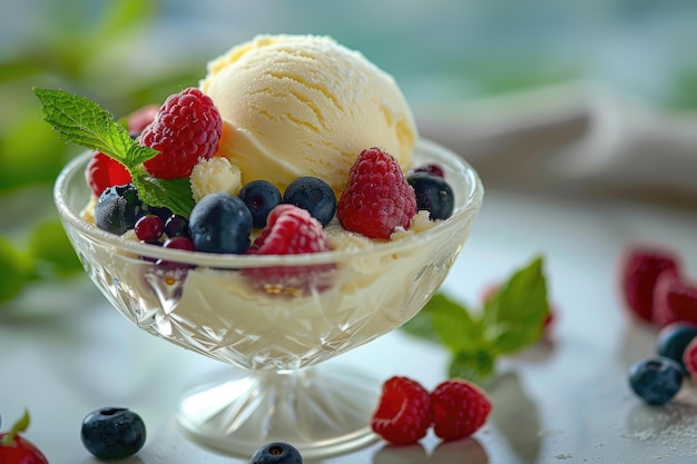 Ice Cream with Berries and Mint