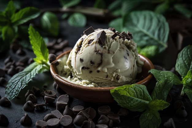 Ice cream with chocolate shavings on top