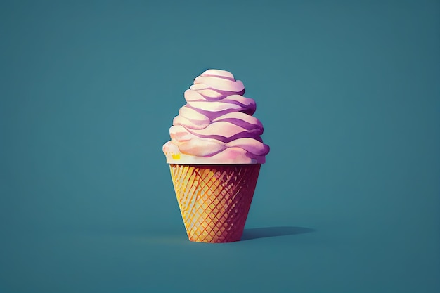 Ice cream with cone isolated on background 3D rendering raster illustration