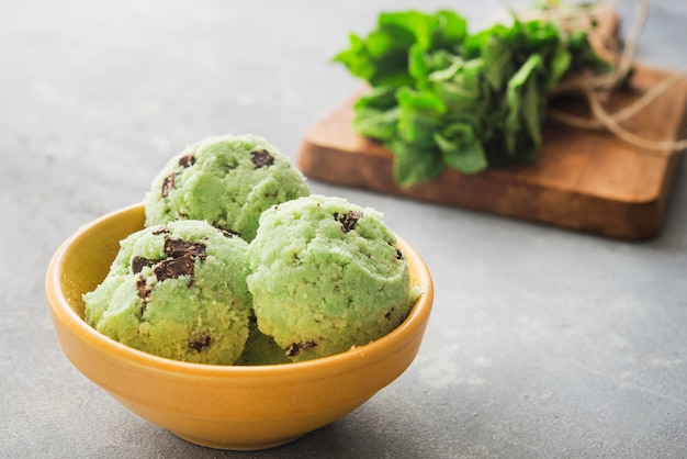 Ice cream with mint and chocolate chip