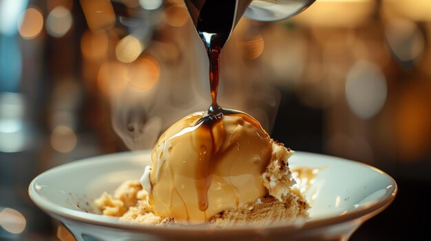 Photo ice cream with nuts and chocolate syrup