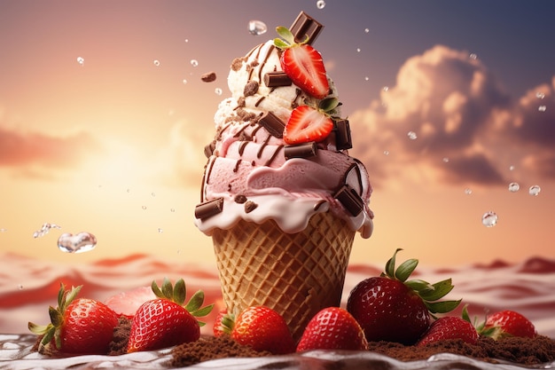 ice cream with strawberry