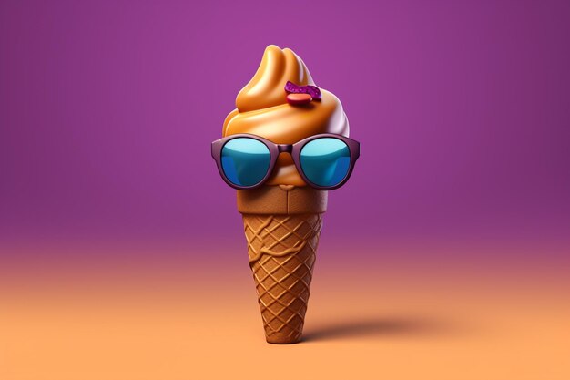 An ice cream with sunglasses and a blue sunglasses on it