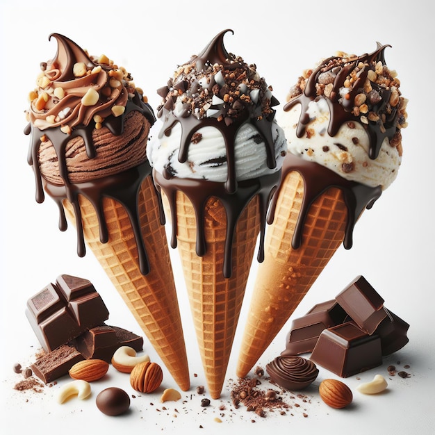 ice creams with chocolate and nuts