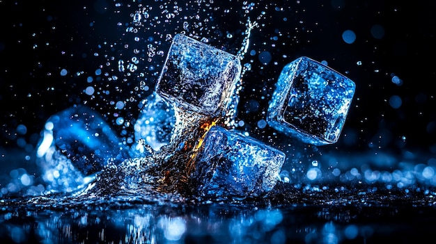 ice cubes are frozen in the water