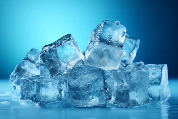 Ice cubes on blue background with AI generated