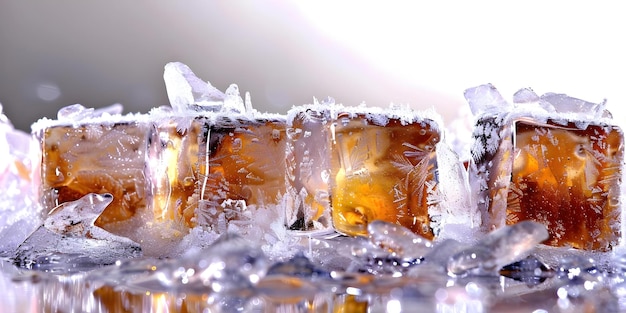 Photo ice cubes covered in frost on white background before melting concept ice cubes frost melting white background