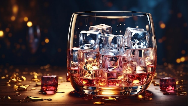 ice cubes in the glass with wine 3d