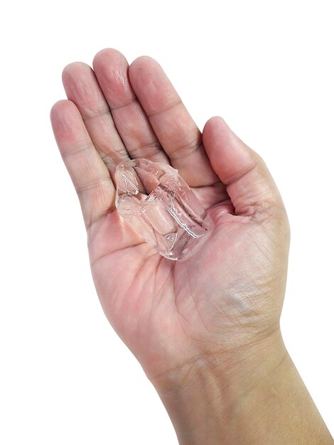 Ice cubes on hand isolated on a white background