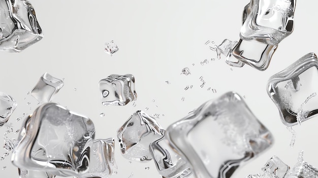 Photo ice cubes midfall realistic