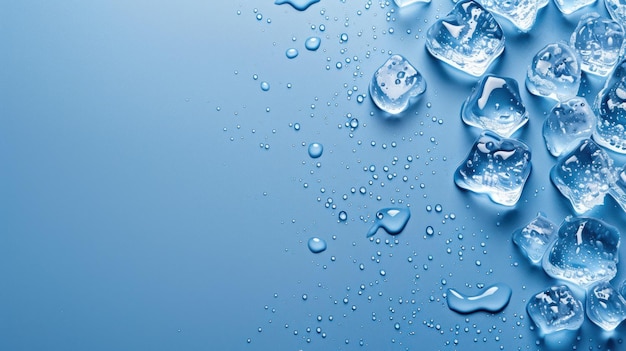 Photo ice cubes and water droplets on a blue background