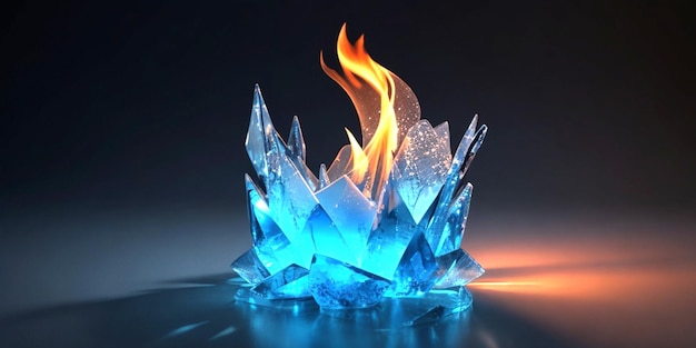 Ice cubes with flame and smoke