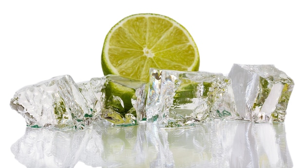 Ice cubes with lime isolated on white