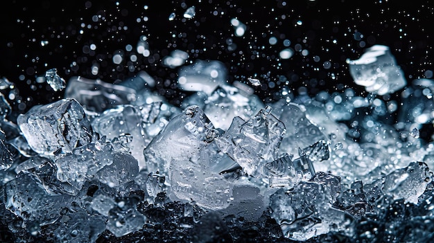 Ice Cubes With Water Droplets Against Black Background