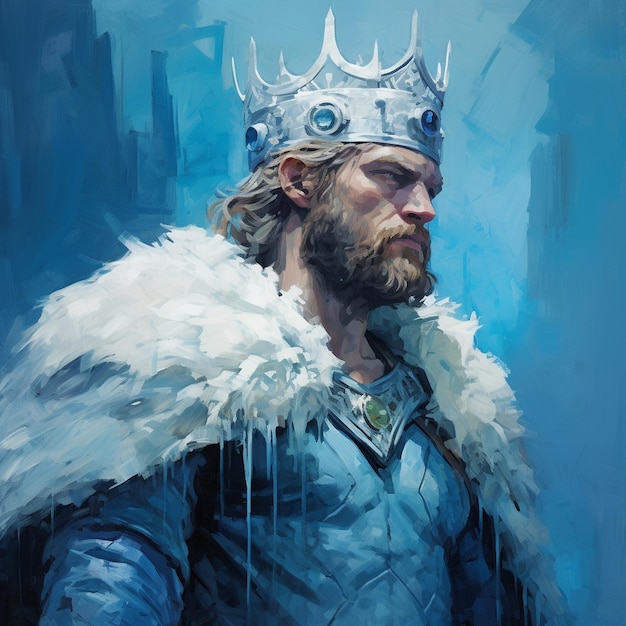 Ice King handsome strong with a blue ice crown blue background