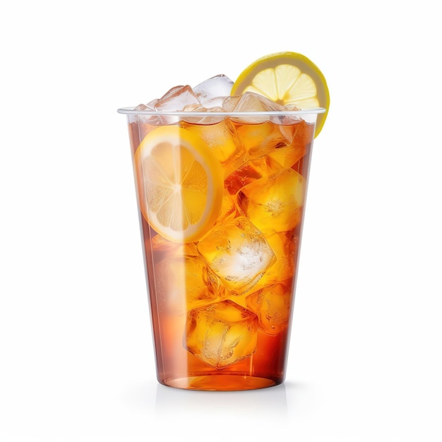 ice lemon tea in plastic glass