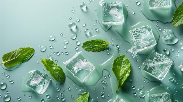 Photo the ice and mint leaves