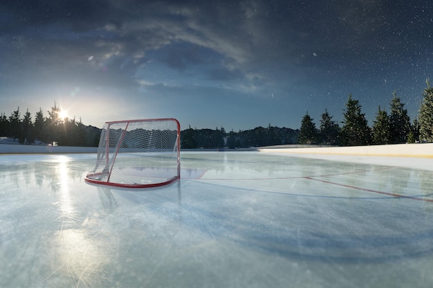 Ice rink arena. around forest and mountains