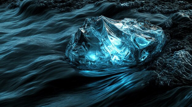 Photo ice in a river with a blue ice