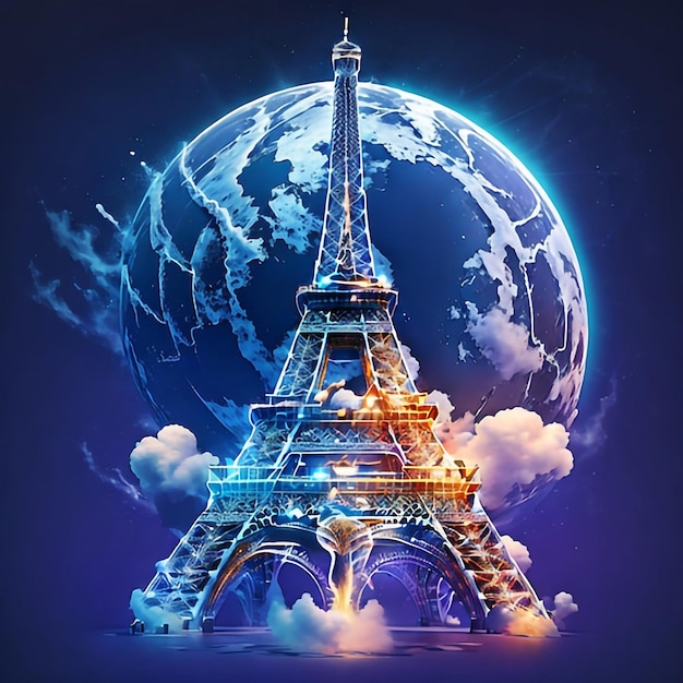 Ice Sculptures galaxy Eiffel Tower highresolution 3D art AI generative