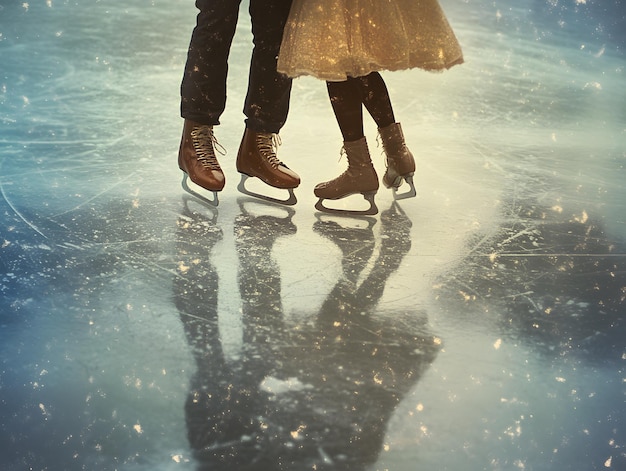 Photo ice skaters on sparkling ice rink