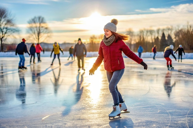 Photo ice skating outdoors during winter on white background