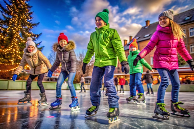 Photo ice skating outdoors during winter on white background