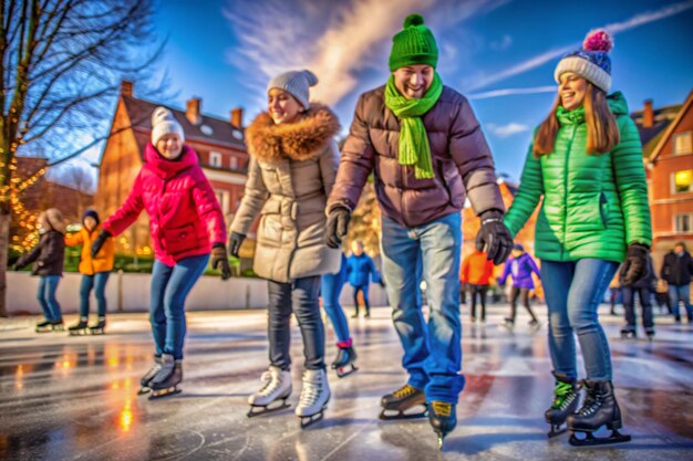 Photo ice skating outdoors during winter on white background