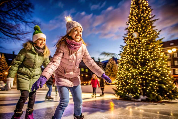 ice skating outdoors during winter on white background