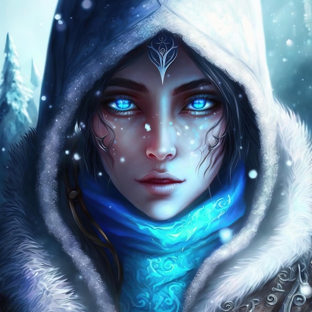 Ice sorceress portrait frost mage concept