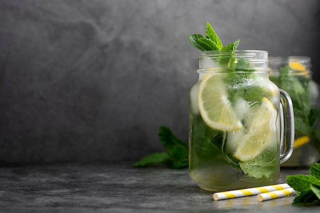 Ice tea with fresh mint in a mason jar