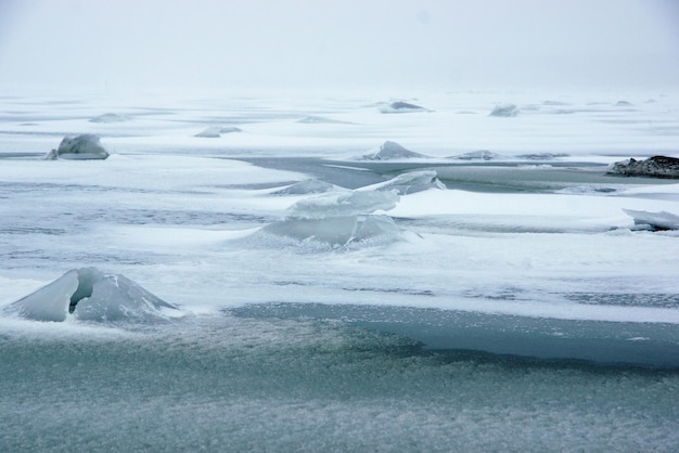 Ice volcanoes on the frozen Gulf of Finland in winter