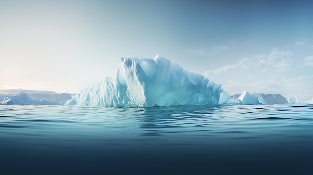 Iceberg in Clear Blue Water Hidden Danger Below