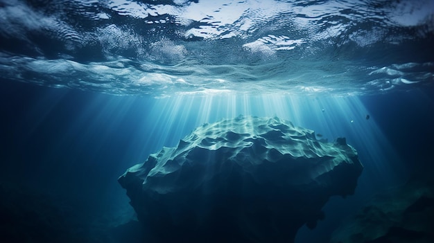 Iceberg in Clear Blue Water with Hidden Danger