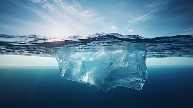 Iceberg in Clear Blue Water with Hidden Danger