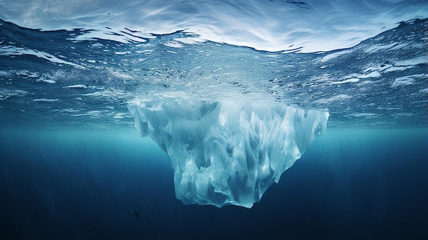 Iceberg in Clear Blue Water with Hidden Danger