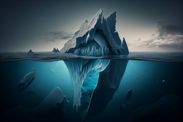 Iceberg concept underwater risk dark hidden threat or danger concept Generative AI