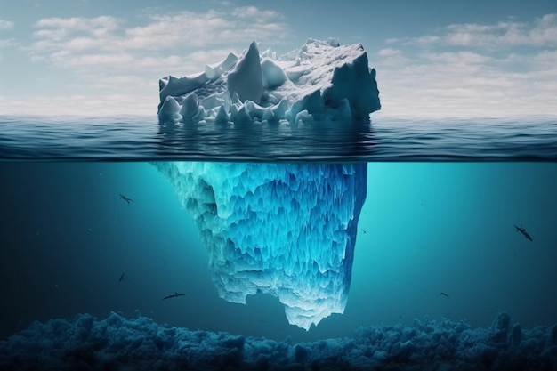 An iceberg is above the water and the word ice is visible on the bottom.