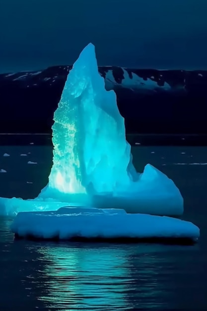 Iceberg in the water with the light blue on it.